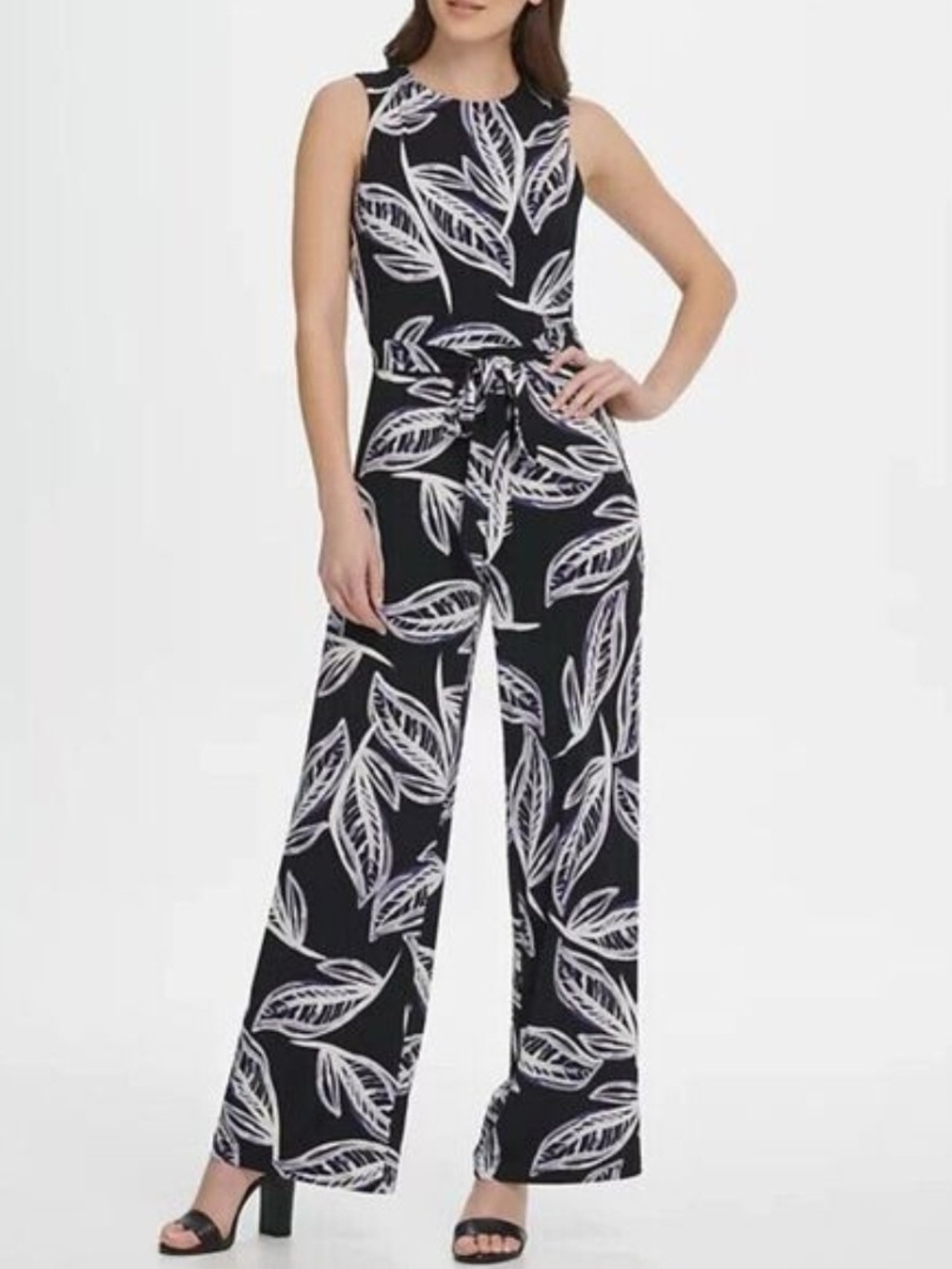 DKNY Printed Tie Waist Jersey Jumpsuit Size 14